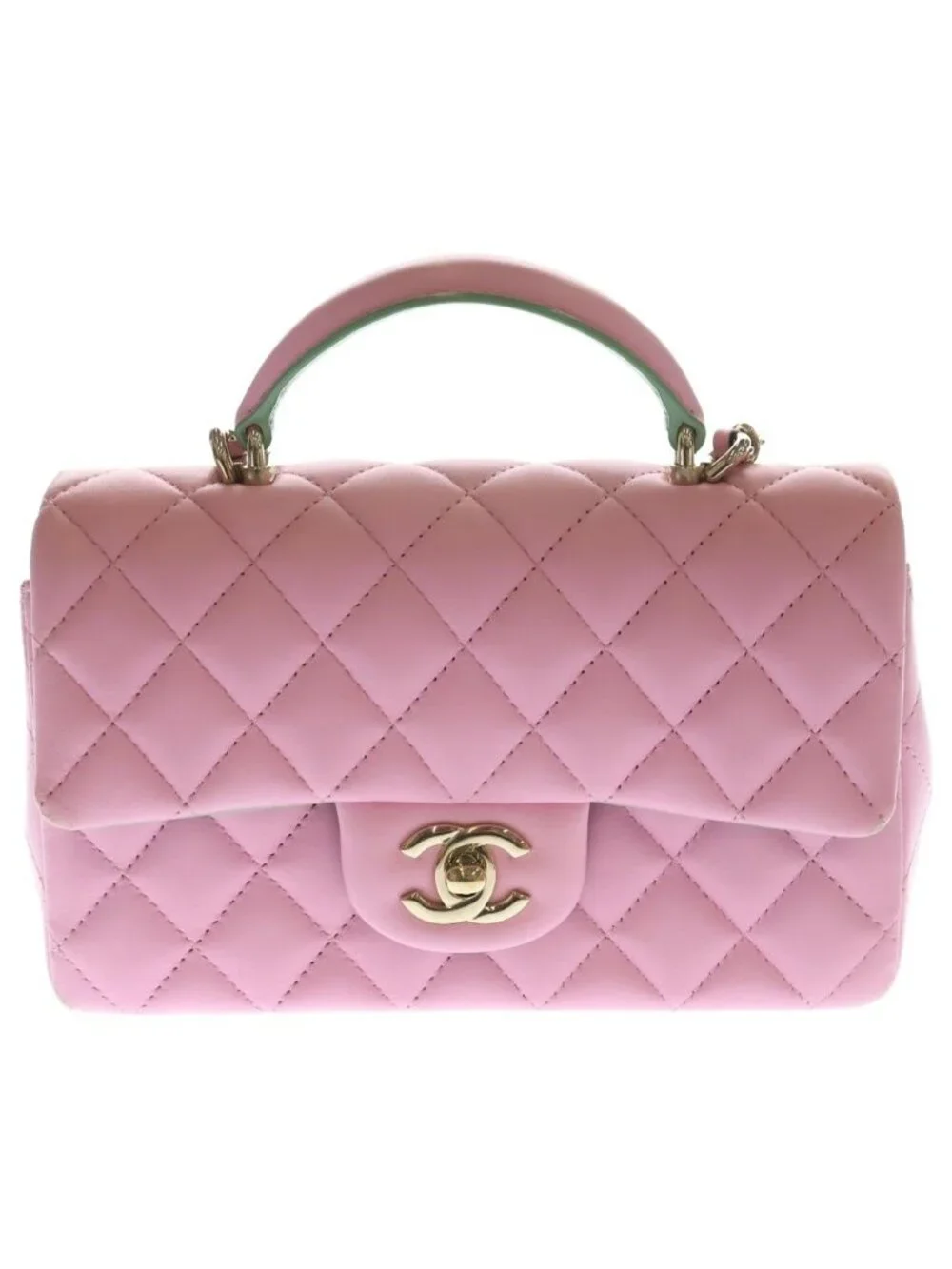 Chanel Top Handle Mini Flap Back Chain Shoulder Lambskin Pink